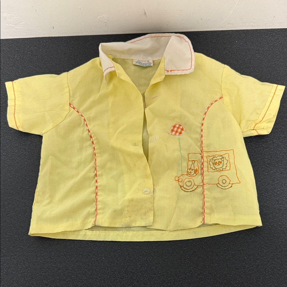 Charming Yellow Kids Button Down Shirt with Embroidery vintage